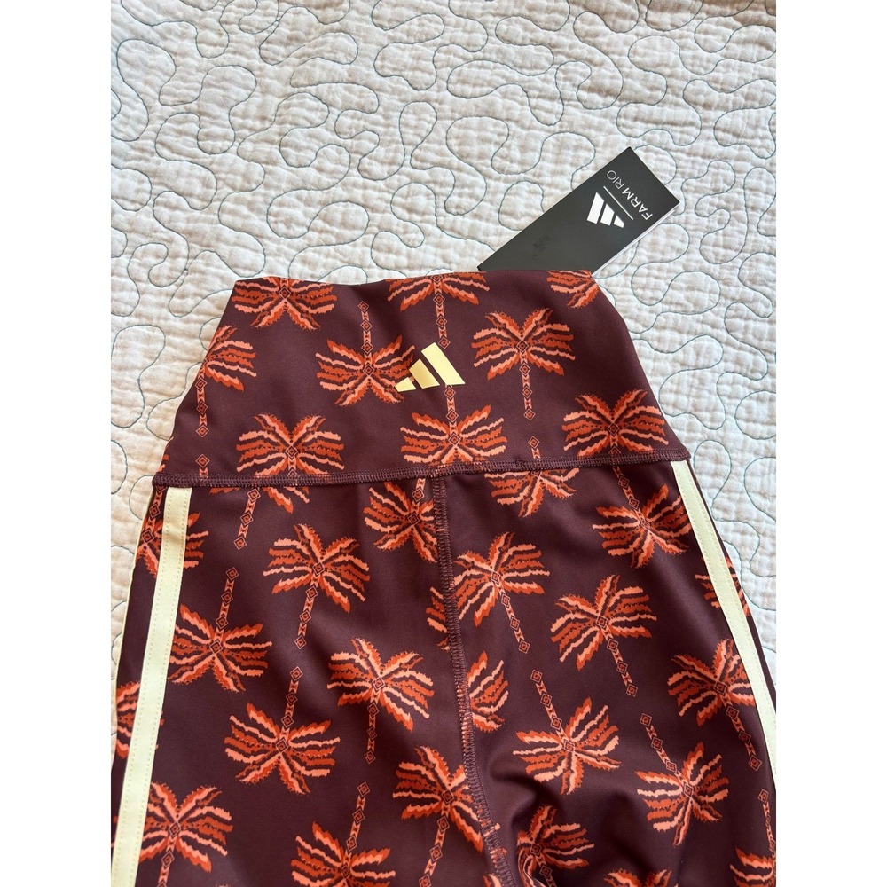 Adidas x Farm Rio Womens Palm Print Training Leggings Brown Red Size XXS - Picture 5 of 6